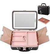 Faquenc Travel Makeup Case with LED Lighted Mirror 12 Inch Portable Makeup Box Organizer Adjustab...