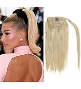 Anrosa #60 Platinum Blonde Ponytail Extension Clip in Ponytail Hair Extensions Remy Human Hair Wr...