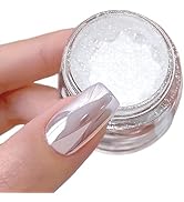 White Pearl Chrome Nail Powder Magic Metallic Silver Mirror Effect Ice Pearlescent Nail Art Glitt...