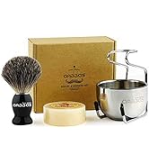 Anbbas Pure Badger Bristles Shaving Brush Wood Handle and Goat Milk Soap 100g, Stainless Steel Sh...