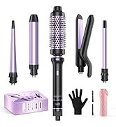 5 in 1 Curling Iron, Curling Wand Set with Thermal Brush, Flat Iron Hair Straightener, 3 Ceramic ...