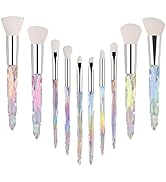 Makeup Brushes Sets Crystal Handle,10pcs Premium Grayish White Cosmetic Brush Set for Foundation ...