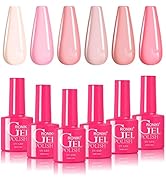 RONIKI 6 Colors Jelly Gel Nail Polish Set - Pastel Pink Sheer Nude Transparent Red Gel Polish Kit...