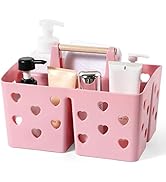 Anyoifax Portable Shower Caddy Plastic Basket with Wood Handle Divided Shower Tote Storage Organi...