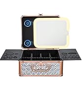 Makeup Case with Magnetic Lighted Mirror Cosmetic Train Box Detachable LED Mirror Adjustable Brig...