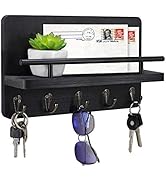 Key Holder and Mail Shelf Wall Mounted, Decorative Wall Mail Organizer with Shelf, Wood Hanging M...