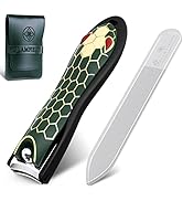 GLAMFIELDS Nail Clippers with Catcher, Anti Splash Sharp Fingernail Toenail Clipper with Nano Gla...
