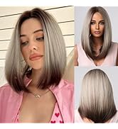 Allbell Ombre Bob Wigs for Women Short Blonde Wig Straight Synthetic Hair Middle Part Wig with Da...