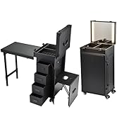 Faquenc Rolling Manicure Table with Pedicure Stool Makeup Case Lighted Mirror 4 Drawers Foldable ...
