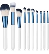 SHELWIN Makeup Brushes Set With Case 10Pcs White Makeup Brush Kit Foundation Eyeshadow Powder Ble...