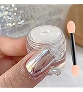Magic White Chrome Nail Powder Super Glossy Mirror Effect for Gel Nails Polish Design, Moonlight ...