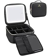 Relavel Makeup Bag with Light Up Mirror, Makeup Case Travel Cosmetic Bags Brush Organizer Storage...