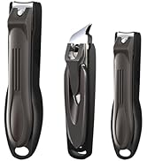GLAMFIELDS Nail Clipper with Catcher, 3 Pack No Splash Fingernail Toenail Clipper,Slanted Edge Na...