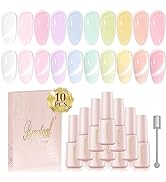 Beautpal Magnetic Jelly Gel Nail Polish Set 10PCS Semitransparent Pastel Gel Polish Colors Includ...