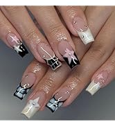 Press on Nails Long Coffin MABKJLF French Tip Fake Nails Nude Full Cover Y2K Press on Nails White...