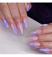 Almond Shaped Press on Nails Medium Length Acrylic Nails Full Cover False Nails with Designs Glit...