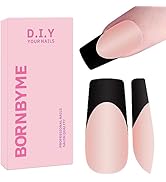 Medium Square French Tips Gel Nail Tips, BORNBYME Black French Tip Nails 120PCS Matte Press on Na...