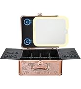 Makeup Case with Magnetic Lighted Mirror Cosmetic Train Box Detachable LED Mirror Adjustable Brig...