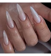 Press on Nails Long Stiletto MABKJLF Fake Nails Pink Flash Full Cover Glue on Nails Glossy False ...