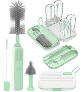Electric Baby Bottle Brush Cleaner, 2000mAh Rechargeable Silicone Brush, Drying Rack, Compact Sto...