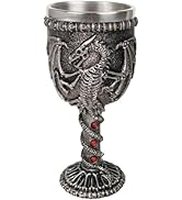 CUZOKOLA Medieval Dragon Wine Goblet Dragon Cup with Red Gemstone for Party Decorations -Gothic N...