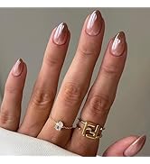 Brown Press on Nails Short Almond MABKJLF Petite Fake Nails Full Cover Gradient False Nails with ...