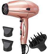 DAN Technology Ionic Hair Dryer with Diffuser,1875W turbo blow dryer with 3 Heating/Cool Button/2...