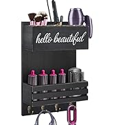 Black Hair Tool Organizer Wall Mount, Two Tiered Hair Dryer Holder Wall Mounted, Bathroom Hair Ca...