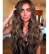 Brown Mixed Blonde Wig Long Blonde Highlight Wavy Wigs for Women Ombre Brown Synthetic Hair Repla...