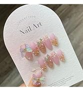 10 Pcs Butterfly Handmade Press on Nails for Women Girls,Glossy Colorful Long Coffin Aesthetic Ge...