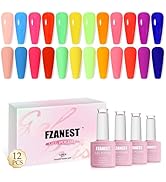 FZANEST Hema Free Gel Nail Polish 12 Colors Set,Spring Summer Rainbow Neon Nude Pink Yellow Blue ...