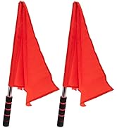 Healvian 2pcs Referee Flag Stainless Steel Hand Flag Red Signal Flag Sponge Handle Patrol Linesma...