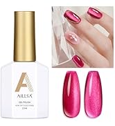 AILLSA Glass Cat Eye Gel Nail Polish, Hot Pink Glitter Jelly Gel Polish Magnetic Valentines Shimm...