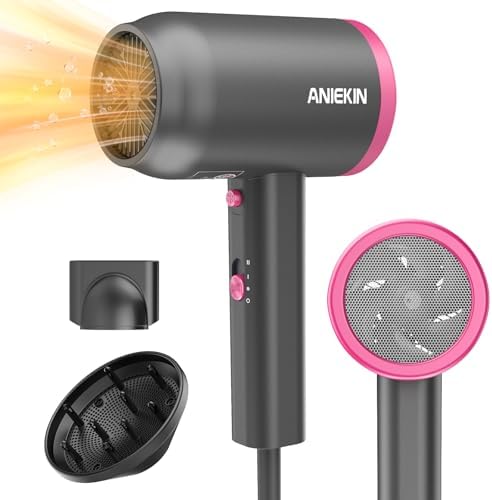 ANIEKIN Hair Dryer, 1875 Watts Fast Drying Blow Dryer with Diffuser and Concentrator, Compact Lightweight Hair Dryer for Women and Men