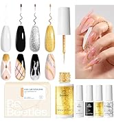 beetles Nail Art Liner Gel Polish Set, 4 Pcs Neutral Classic Glitter Reflective Colors Swirl Mani...