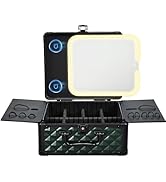 Makeup Case with Magnetic Lighted Mirror Cosmetic Train Box Detachable LED Mirror Adjustable Brig...