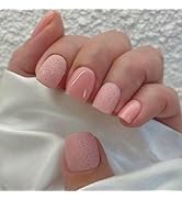 24 Pcs Pink Press on Nails Short Square - BHLFRH Festival Cute Fake Nails Press ons Nail Art Tips...