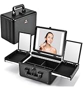 Faquenc Makeup Case With LED Lighted Mirror 11.2 Inch Travel Makeup Train Case Adjustable Brightn...