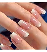 24Pcs White Ombre Press on Nails Short Coffin Ballet - BHLFRH Fake Nails Press ons Nail Tips Full...