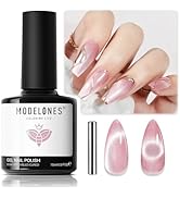 modelones Cat Eye Gel Nail Polish, 15ML Shimmer Pink Gel Polish Glitter Gel Nail Polish with Magn...