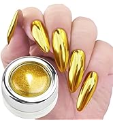Fokostar Gold Chrome Nail Powder Holographic Metallic Mirror Effect Gold Nail Chrome Powder for N...