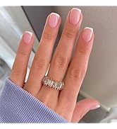 LPOODDNU Press on Nails Short White French Tip Press on Nails Square Shape Fake Nails Glossy Pink...