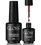 GLOSS Gel Nail Polish Set 2 pc with Gel Base Coat and Color Red Gel Nail Polish, Gel Nail Kit, UV...