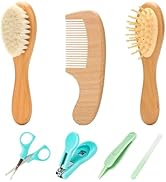 Goat Baby Hair Brush Set, Wooden Comb Massage Scalp Comb, Safe Natural Hair Care Kit, Soft Silico...