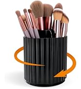 HSSPANFN Makeup Brush Holder Organizer with Lid 360 Rotating Dustproof Storage Organizer, 5-Slot ...