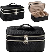 AMOIGEE Large Makeup Bag, Travel Makeup Bag Organizer, Double Layer Train Case Makeup Bag, Toilet...
