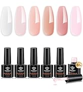 modelones Builder Nail Gel Set, 6 Colors Gel Builder 8-in-One, Jelly Nude Pink Hard Gel Builder N...