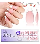 Gellen French Tip Press on Nails, Soft Almond French Gel Nails 150 Pcs, Classic Pink French Tip N...