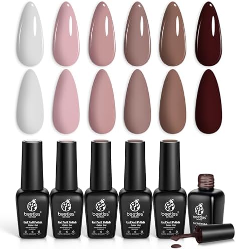 Beetles Winter Gel Polish Colors Brown Beige Mauve Pink Nude White Neutral 6 Colors Gel Nail Polish Set for Nail Art Manicure Soak Off Uv LED Nail Lamp Needed Gifts for Women Coffee Time