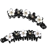 FRCOLOR 2Pcs Banana Clip Flower Banana Hair Clips Acrylic Toothed Ponytail Holder Non-Slip Hair C...